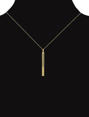 the now studios - raise the bar pendant necklace. a prominent 14K gold bar embossed with the now logo serves as a playful reminder to always raise the bar.
